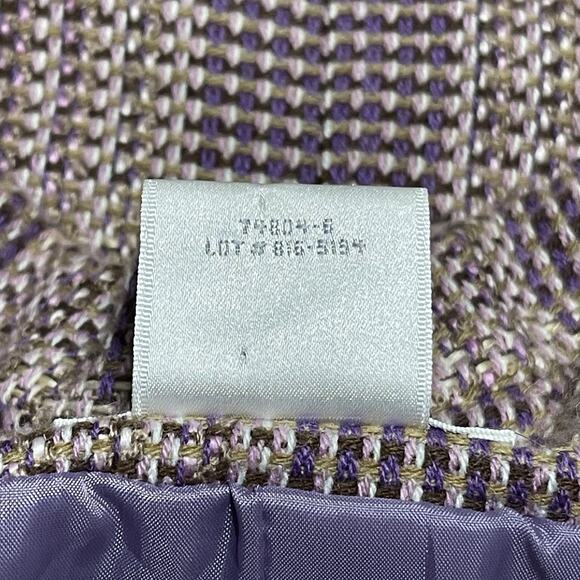 Worthington Plaid Tweed Cropped Blazer Size 14 Purple Beige Pockets Office Fall - Picture 10 of 11